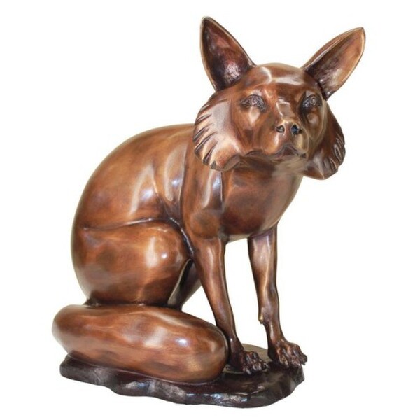 The Observant Sitting Fox Cast Bronze Garden Statue Watching Sculpture